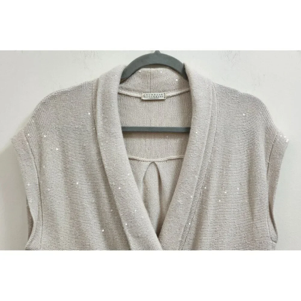 Brunello Cucinelli Cashmere Sleeveless Shawl Cardigan Speckled Knit Vest Double